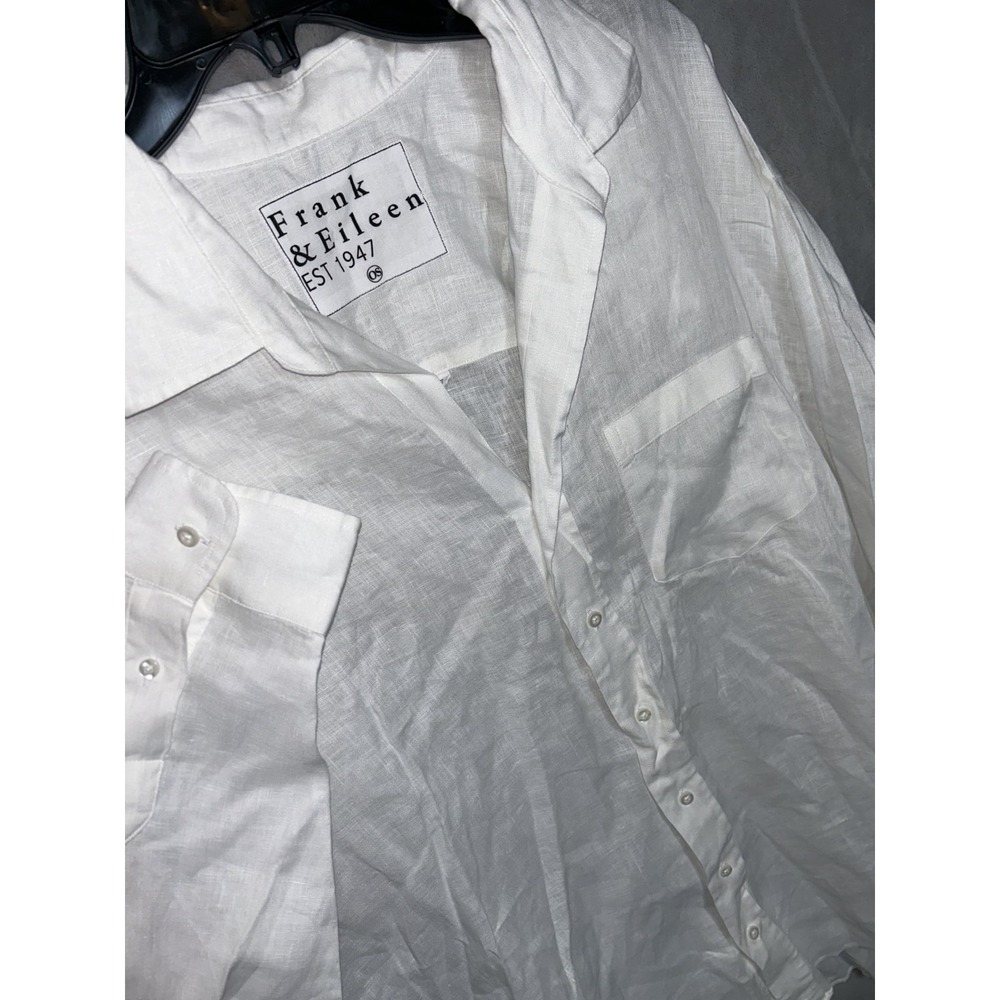 FRANK & EILEEN Mackenzie Linen Coastal Button Down Top Womens OSFM White Shirt